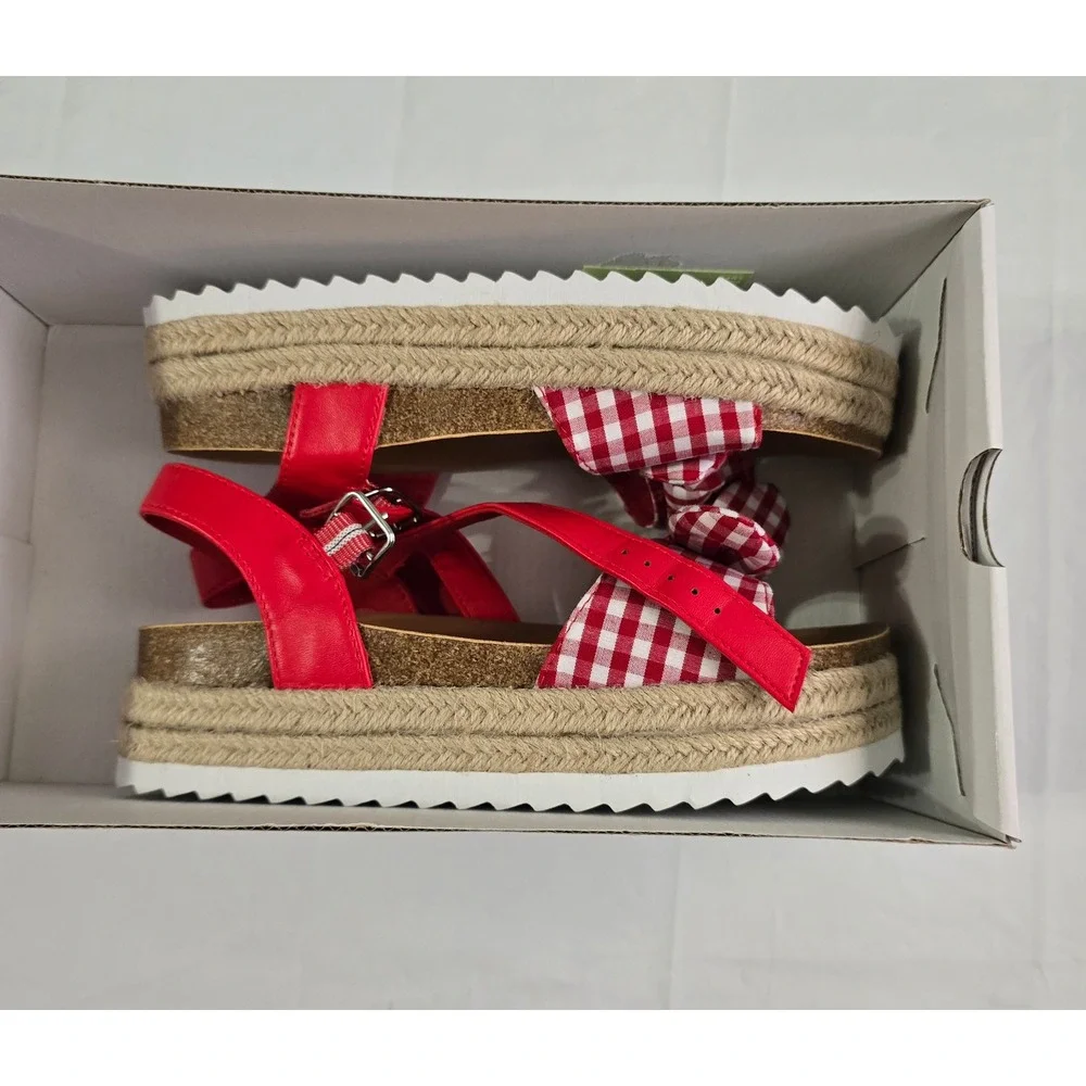 Sonoma Xandera Girls Red Gingham Bow Espadrille Platform Sandals Size 3 NEW